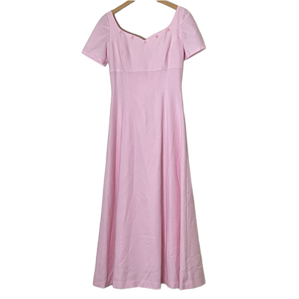 80’s Pretty in Pink short sleeve rose embellished sweetheart neck formal…
